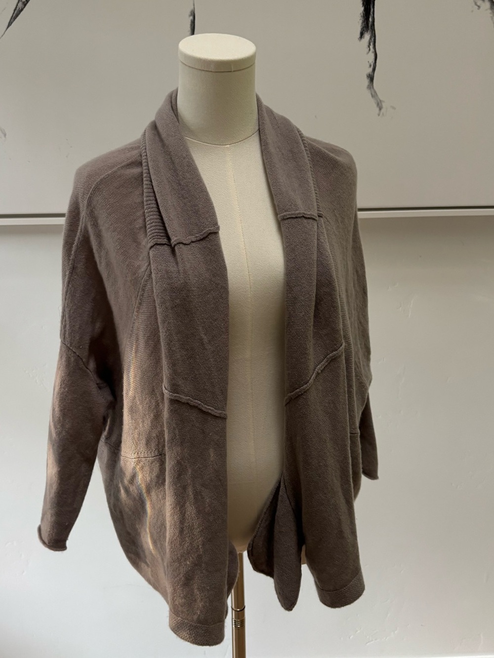 Inhabit 100% Cashmere Open-Front Draped Cardigan - Taupe Brown